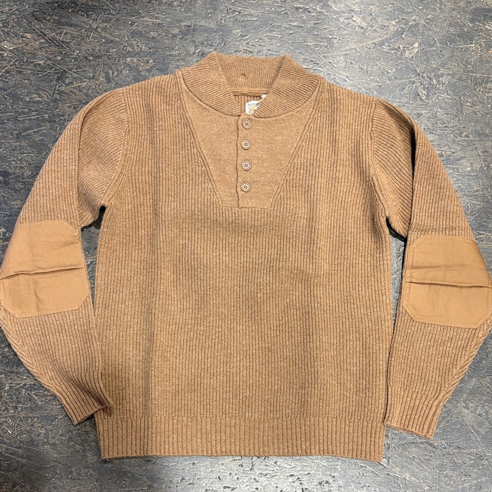 Men's Schott Ribbed Henley Sweater in Camel